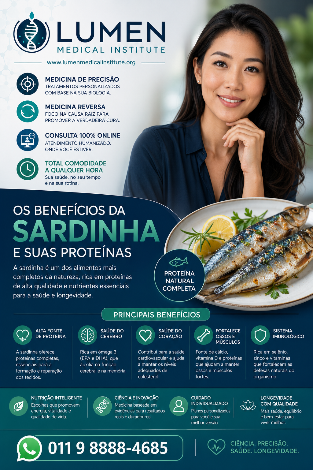 Benefícios da sardinha — proteína natural completa, saúde do cérebro, saúde do coração, ossos e músculos, sistema imunológico